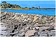 Jetty Leads to Black Rock Harbor Light. Digi Paint.